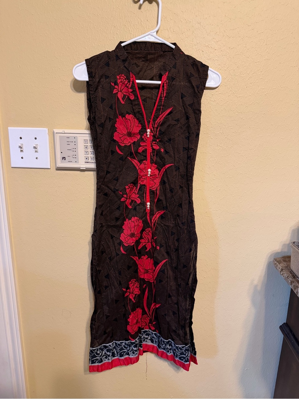Brown Kurta with Red Floral Embroidery - matching Duppata